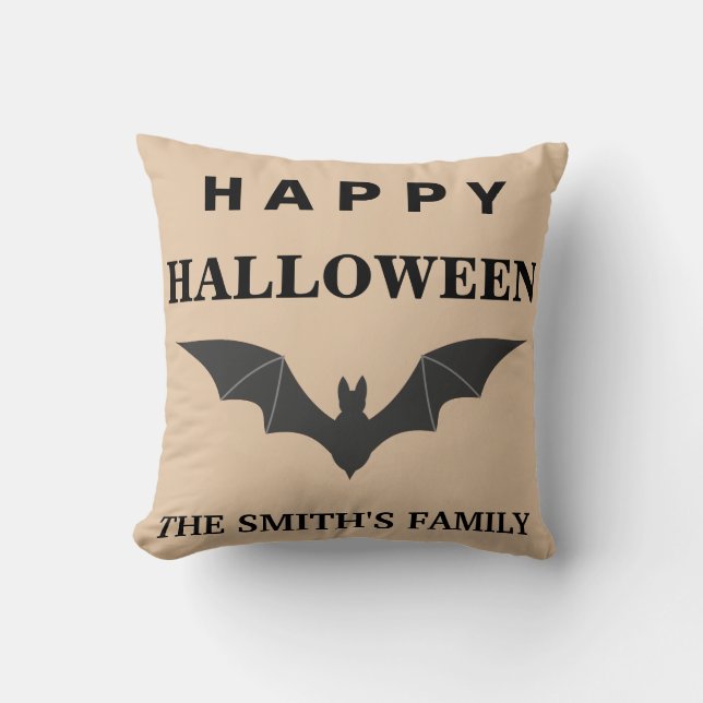 Personalized Happy Halloween Bat Throw Pillow (Front)