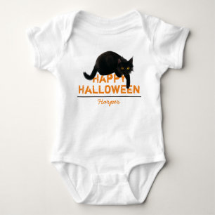 Personalized Happy Halloween Black Cat Baby Bodysuit