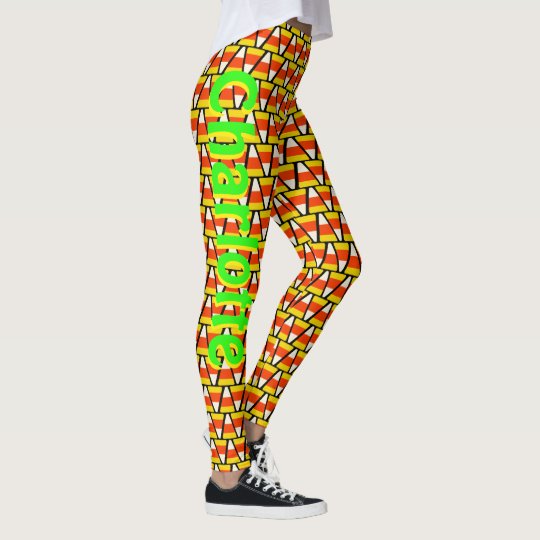Personalized Happy Halloween Candy Corn Pattern Leggings