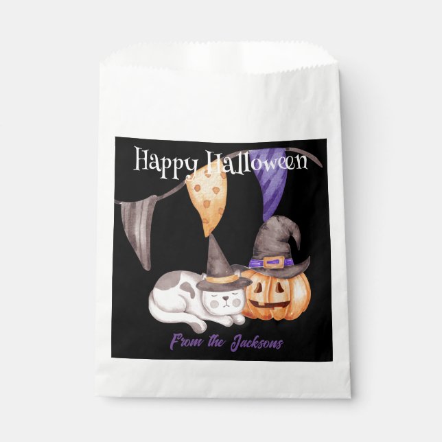 Personalized Happy Halloween | CAT & PUMPKIN Favour Bag (Front)
