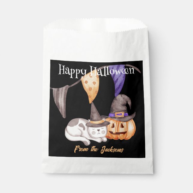Personalized Happy Halloween | CAT & PUMPKIN Favour Bag (Front)