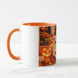 Personalized Happy Halloween Dog and Autumn Leaves Mug
