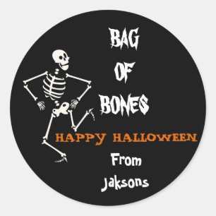 Personalized Happy Halloween Ghost Bag of bones Classic Round Sticker