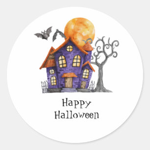 Personalized Happy Halloween Haunted House Classic Round Sticker