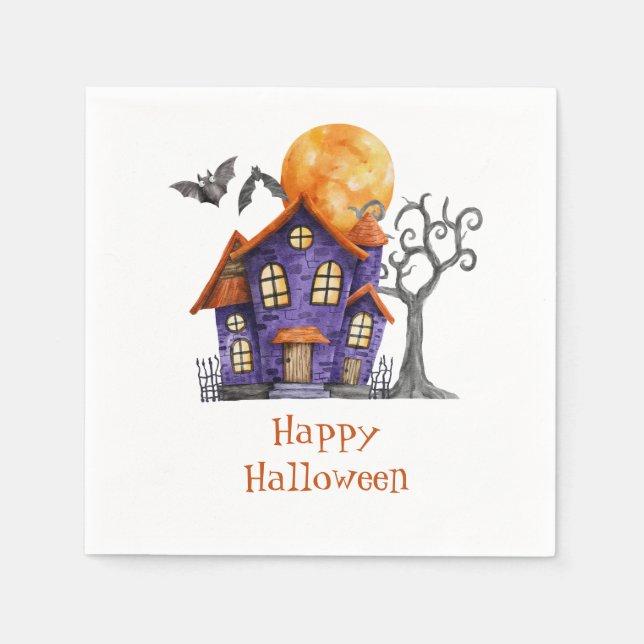 Personalized Happy Halloween Haunted House  Napkin (Front)