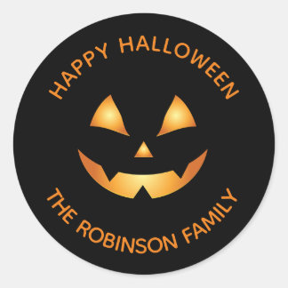 Personalized Happy Halloween Jack O Lantern Classic Round Sticker