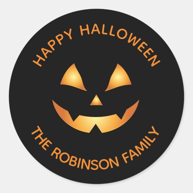 Personalized Happy Halloween Jack O Lantern  Classic Round Sticker (Front)
