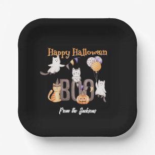 Personalized Happy Halloween KITTENS & BOO Paper Plate
