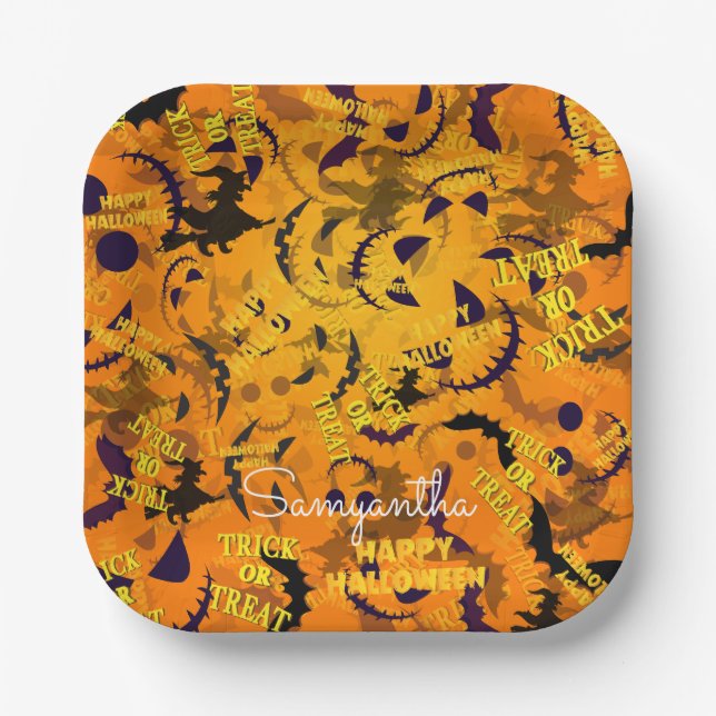Personalized Happy Halloween Name Paper Plate (Front)