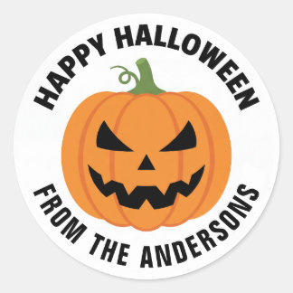 Personalized Happy Halloween Pumpkin Round Sticker