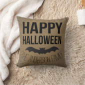 Personalized Happy Halloween Rustic Bat Throw Pillow (Blanket)