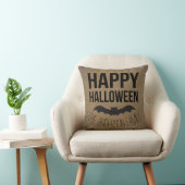 Personalized Happy Halloween Rustic Bat Throw Pillow (Chair)