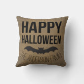 Personalized Happy Halloween Rustic Bat Throw Pillow (Back)