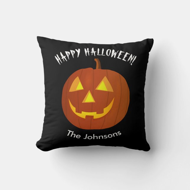 Personalized Happy Halloween Throw Pillow (Front)