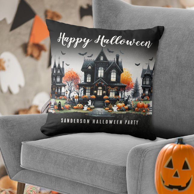 Personalized Happy Halloween Throw Pillow (Personalized Happy Halloween Throw Pillow)
