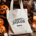 Personalized Happy Halloween Trick Or Treat Tote Bag<br><div class="desc">Transform your Halloween trick or treating into a stylish night out with this custom Happy Halloween tote bag that can personalized with a name. With its spooky yet whimsical charm, this tote bag is sure to send shivers down spines and excitement through your veins! Easily edit the name and add...</div>