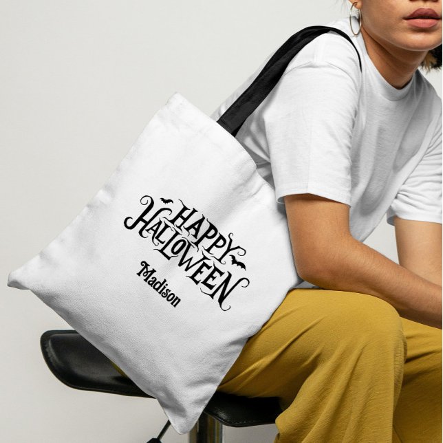 Personalized Happy Halloween Trick Or Treat Tote Bag (Happy Halloween Tote Bag)