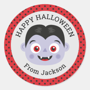 Personalized Happy Halloween Vampire Round Sticker
