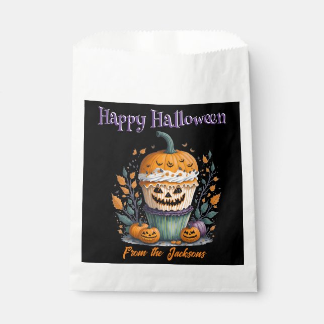 Personalized Happy Halloween WEIRD PUMPKIN CUPCAKE Favour Bag (Front)