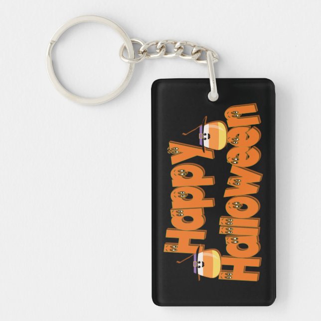 Personalized Happy Halloween Whimsical Key Chain (Front)