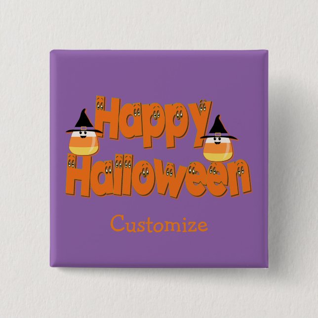 Personalized Happy Halloween Whimsical Text Button (Front)