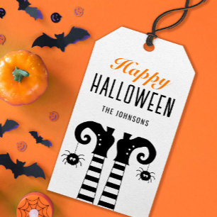 Personalized Happy Halloween Witch Feet White Gift Tags