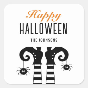 Personalized Happy Halloween Witch Feet White Square Sticker