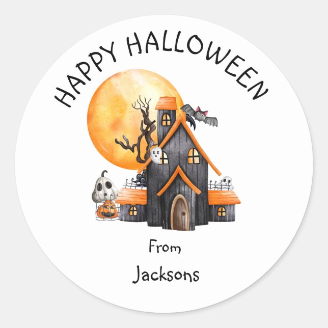 Personalized Happy Halloween with Cute Ghost Classic Round Sticker (Front)