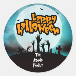 Personalized Happy Halloween Zombie Graveyard Classic Round Sticker