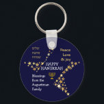 Personalized HAPPY HANUKKAH Keychain<br><div class="desc">Stylish blue and gold personalized HAPPY HANUKKAH keychain to wish your family and friends a Happy Hanukkah. The design shows text that says HAPPY HANUKKAH in white typography at the centre, with PEACE, LOVE & JOY in gold coloured typography in one corner, and also written in HEBREW in the other...</div>