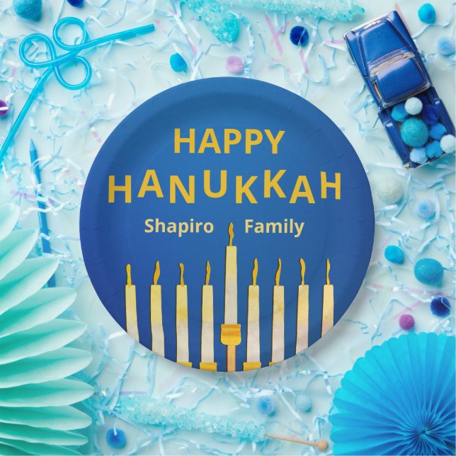 Personalized Happy Hanukkah! Menorah  Paper Plate (Party)