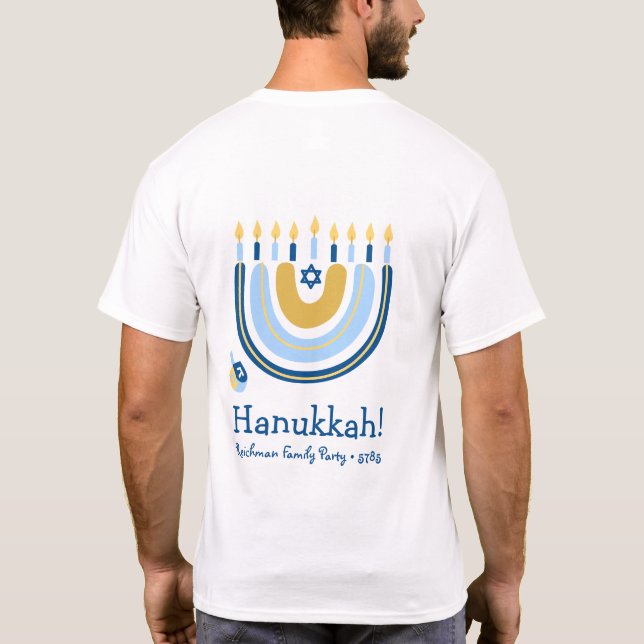 Personalized Happy Hanukkah Menorah Rainbow  T-Shirt (Back)