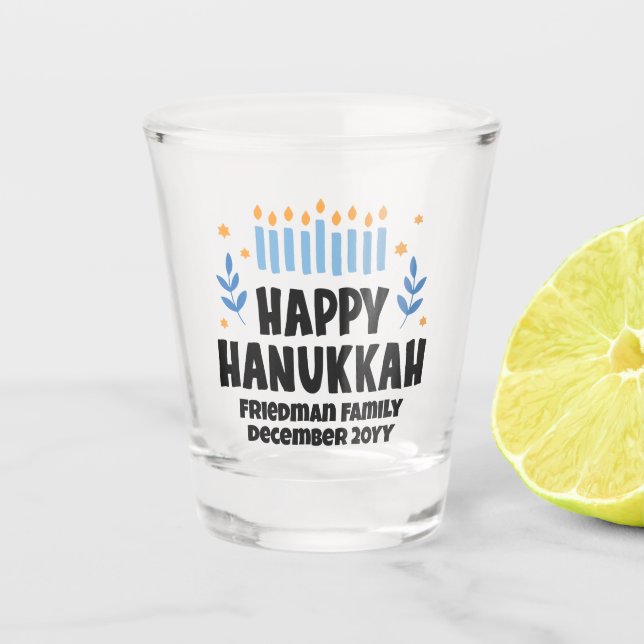 Personalized Happy Hanukkah Party Favour Shot Glas Shot Glass (Front)