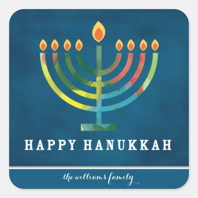 Personalized Happy Hanukkah Square Sticker (Front)