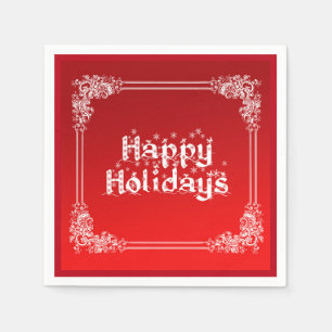 Personalized Happy Holiday Swirl Border Red Napkin