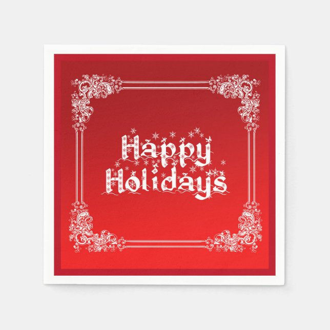 Personalized Happy Holiday Swirl Border Red Napkin (Front)