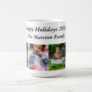Personalized Happy Holidays 20XX 4 Photo Classic Coffee Mug