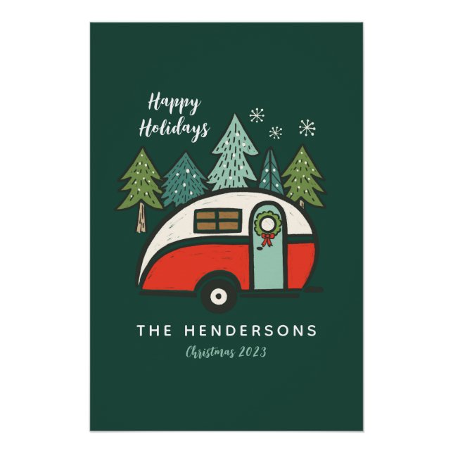 Personalized Happy Holidays Camper Poster (Front)
