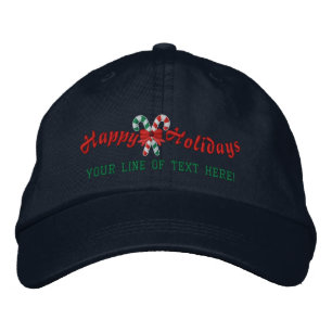 Personalized Happy Holidays Candy Canes Embroidered Hat