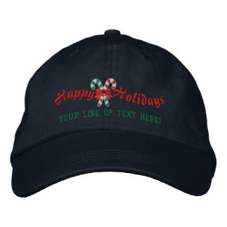 Personalized Happy Holidays Candy Canes Embroidered Hat