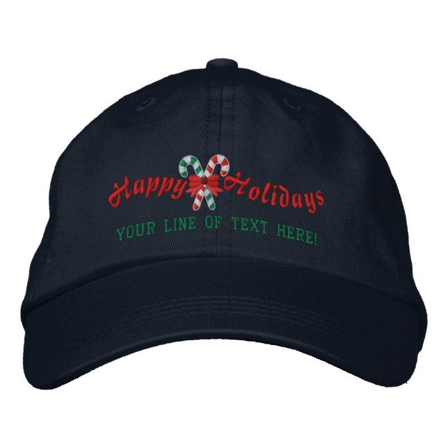 Personalized Happy Holidays Candy Canes Embroidered Hat (Front)