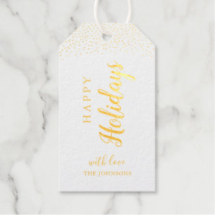 Personalized Happy Holidays gold foil Gift tags