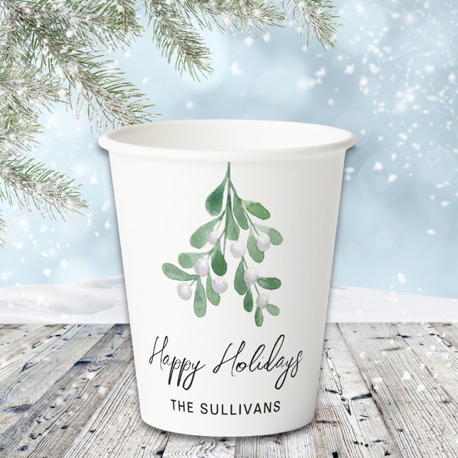 Personalized Happy Holidays Mistletoe Paper Cups (Creator Uploaded)