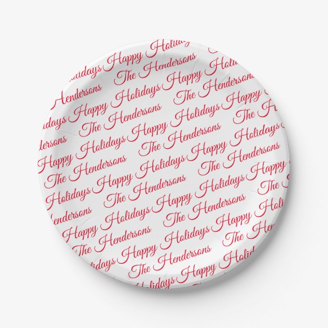 Personalized Happy Holidays Paper Plate (Front)