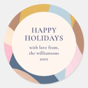 Personalized Happy Holidays Pastel Colour Block Classic Round Sticker