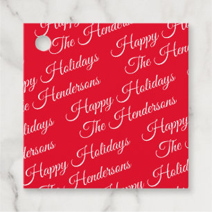 Personalized Happy Holidays red Favour Tags