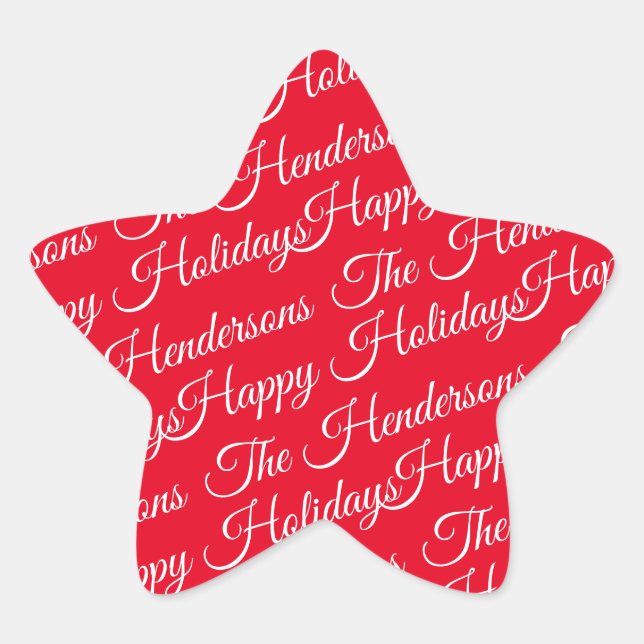 Personalized Happy Holidays red Star Sticker (Front)