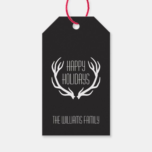 Personalized Happy Holidays Rustic Gift Tags (Front)