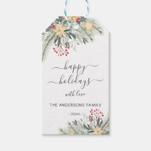 Personalized Happy Holidays watercolor  Gift Tags