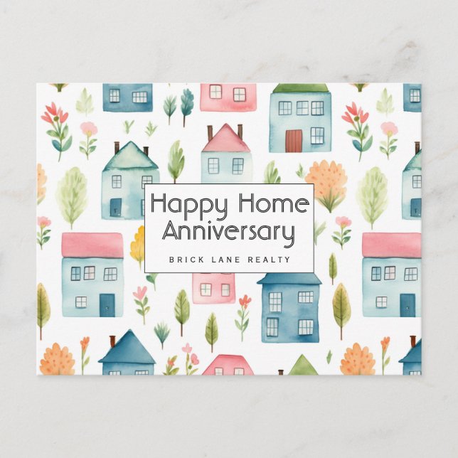Personalized Happy Home Anniversary Real Estate Postcard (Front)